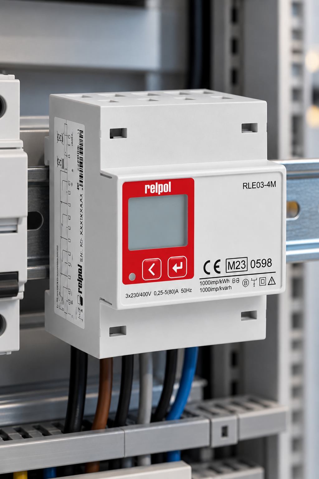 Licznik energii Relpol RLE03-4M w szafie elektrycznej